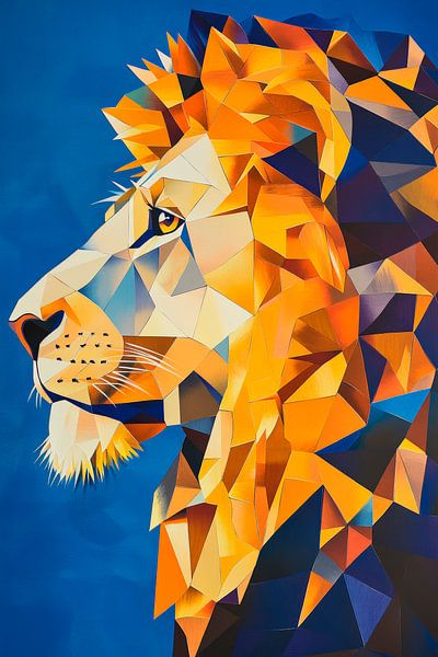 Geometric lion portrait in a blaze of colour by Poster Art Shop