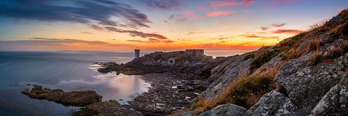 Sunset Atlantic coast with lighthouse Kermovan Brittany