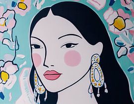 Frau mit Ohrringen | Frau und Blumen Hintergrund von Zen und Mehr