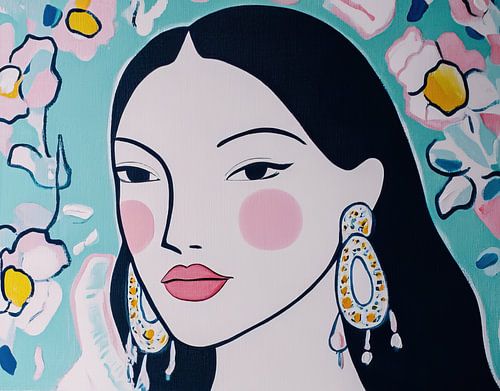 Vrouw Met Oorbellen | Vrouw En Bloemen Achtergrond