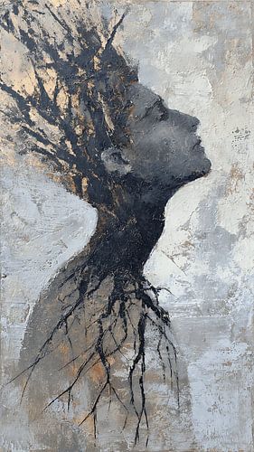 Peinture abstraite surréaliste représentant un portrait marqué par l'insomnie