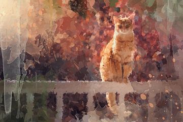 Elegant cat enjoying the sun - warm pastel colours by Fenja Jon-Blaauw - Studio Foek