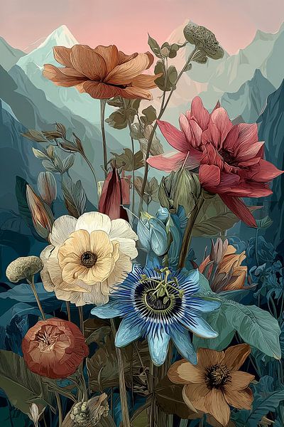 Bergbloemen bij Zonsondergang no.3 van Studio BB