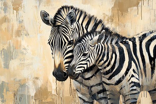 Zebra met jong in strepen