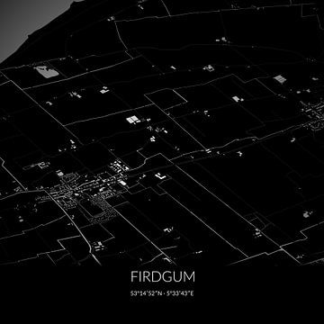 Zwart-witte landkaart van Firdgum, Fryslan. van Rezona