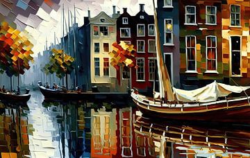 Amsterdamse gracht met boten van ARTEO Schilderijen