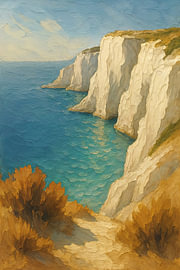 Witte krijtrotsen aan de Franse kust (AI) (Normandië, reizen, wandelpad, pelgrimstocht, oceaan, zee) van Natalie Bruns
