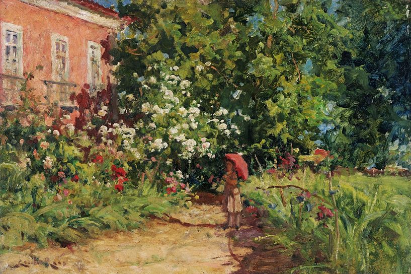 Carlos Reis,The garden of the pink house by finemasterpiece