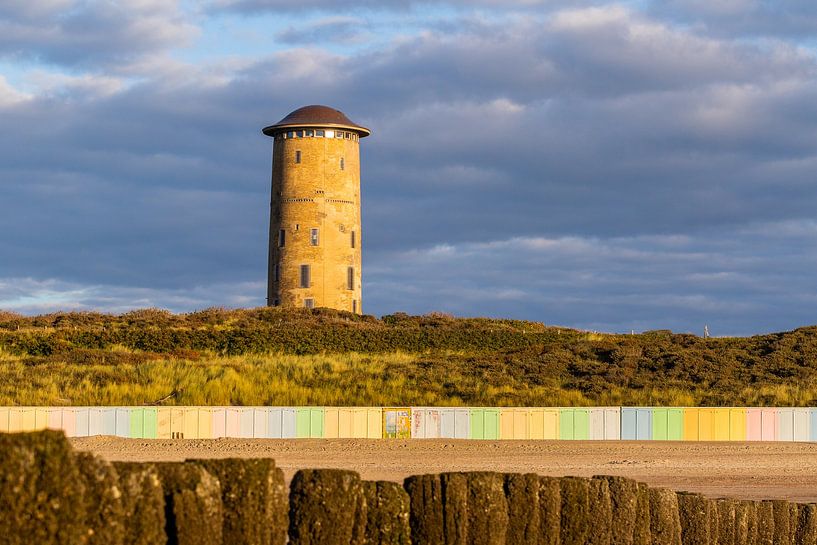 Paalhoofd, water tower and Domburg's coloured beach houses by Danny Bastiaanse