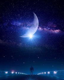 Ciel nocturne surréaliste avec la Lune et la galaxie sur Berwies