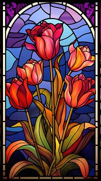 Tulips (glas in lood) van Harry Herman