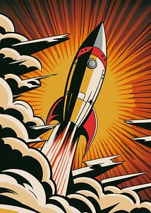 To the moon! Pop Art Raket - Vintage poster naar Roy Lichtenstein van Roger VDB