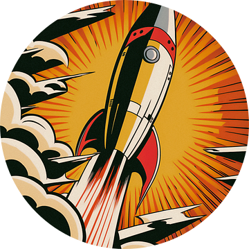 To the moon! Pop Art Raket - Vintage poster naar Roy Lichtenstein van Roger VDB