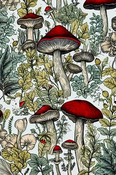 Paddenstoelen patroon 36 #natuur van JBJart Justyna Jaszke