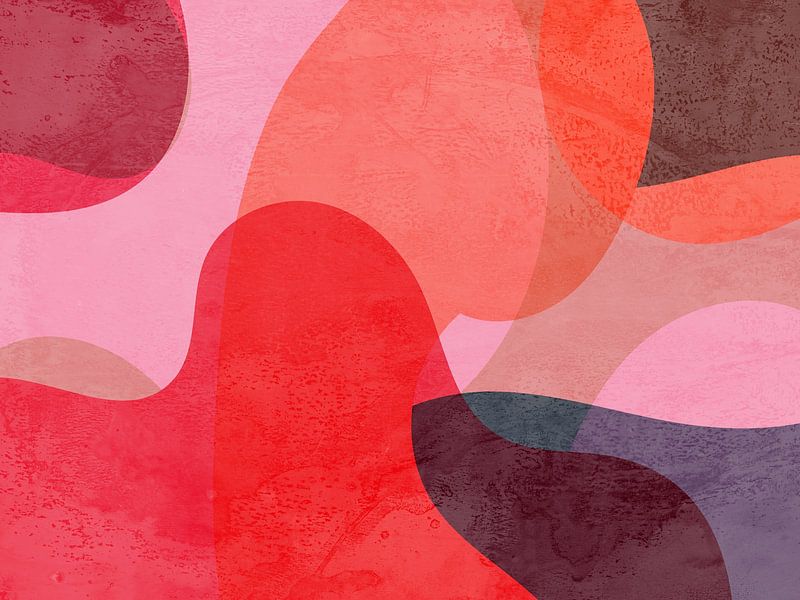 Bunte abstrakte Formen in Rot, Orange, Rosa von Dina Dankers