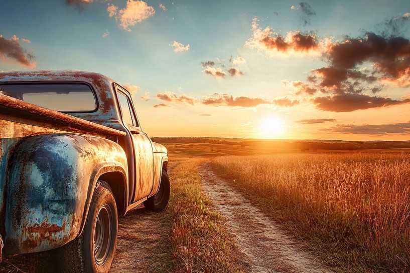 Oldtimer-LKW bei Sonnenuntergang von Imperial Art House