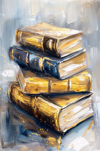Abstracte boekenstapel in goud en blauw