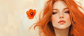 Rotehaarige Schönheit mit Mohnblüte von Poster Art Shop