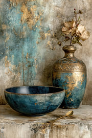 Delfts Blauwe Vaas -  Elegant Stilleven Schilderij van Joriali Fine Art