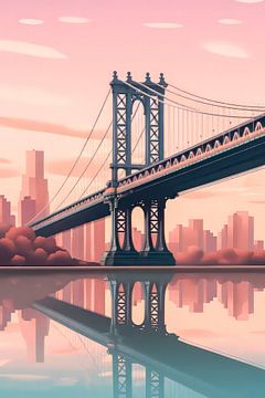Pont de Manhattan à New York - Décoration pastel rêveuse et sereine sur Thea
