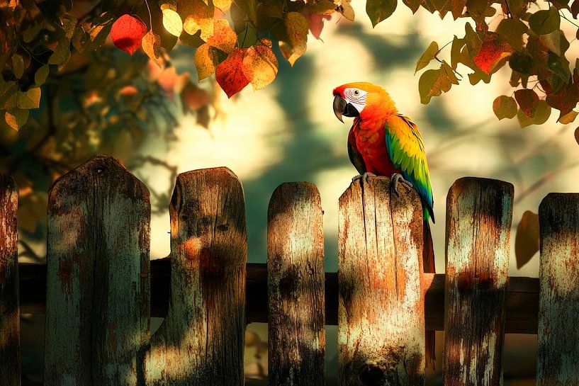 Parrot on fence by Poster Art Shop