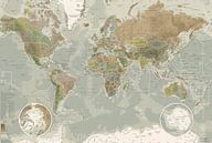 Wereldkaart, in ouderwetse kleuren van MAPOM Geoatlas thumbnail