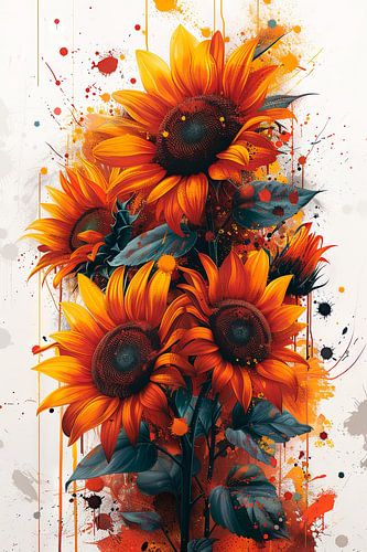 Abstracte interpretatie met levende zonnebloemen
