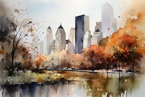 Aquarelle Landschaft Park in New York von Uncoloredx12