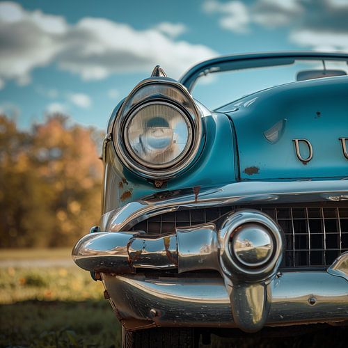 Blauwe oldtimer close-up