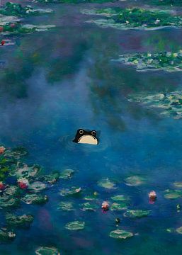 Grenouille indifférente, Impression de grenouille et nénuphar de Monet, Claude Monet Grenouille en colère Cette œuvre ludique représente un adorable chat noir glissant sur un étang vibrant et onirique. Avec ses yeux jaunes vifs qui jaillissent au-dessus de l'eau et sa queue dressée, la scène crée un contraste charmant et humoristique avec les reflets doux et colorés qui l'entourent. Cette œuvre allie des éléments calmes, imaginatifs et fantaisistes, ce qui en fait un choix idéal pour la décoration intérieure, les impressions, les affiches ou les cadeaux pour tous ceux qui aiment les visuels charmants et créatifs.