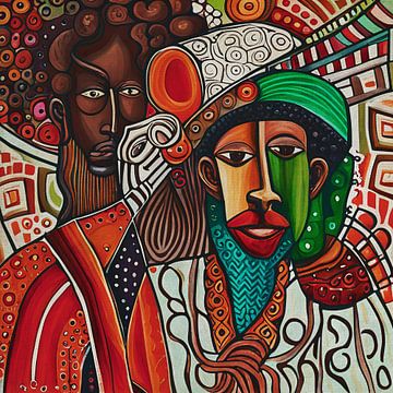 Expressionistisch schilderij van twee Afrikaanse mannen