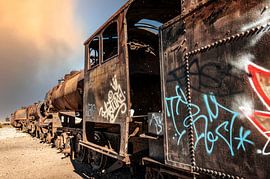 old wagon with graffiti by Alex Neumayer