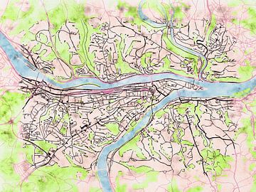 Kaart van Passau in de stijl 'Soothing Spring' van Maporia