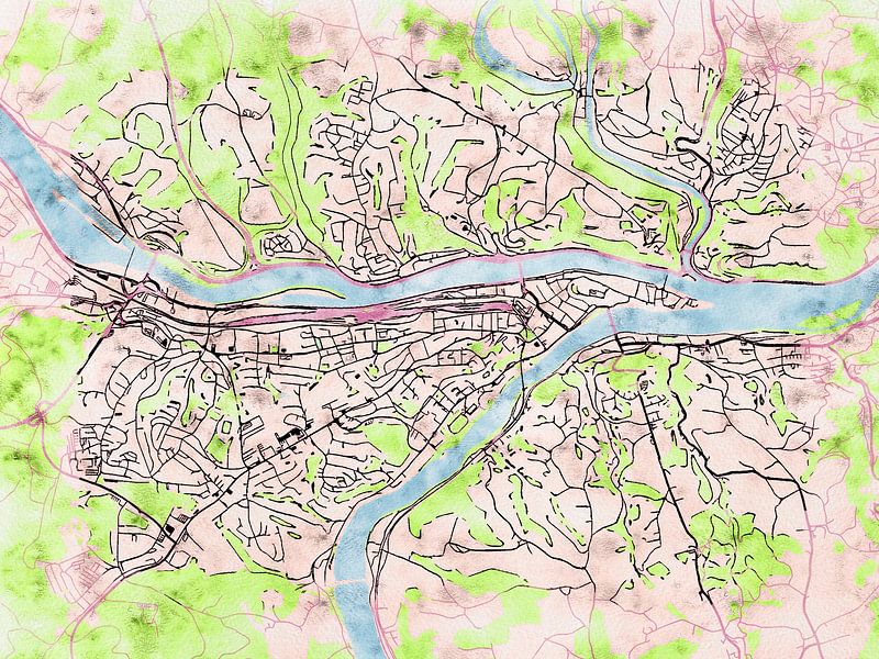 Carte de Passau avec le style 'Soothing Spring' par Maporia