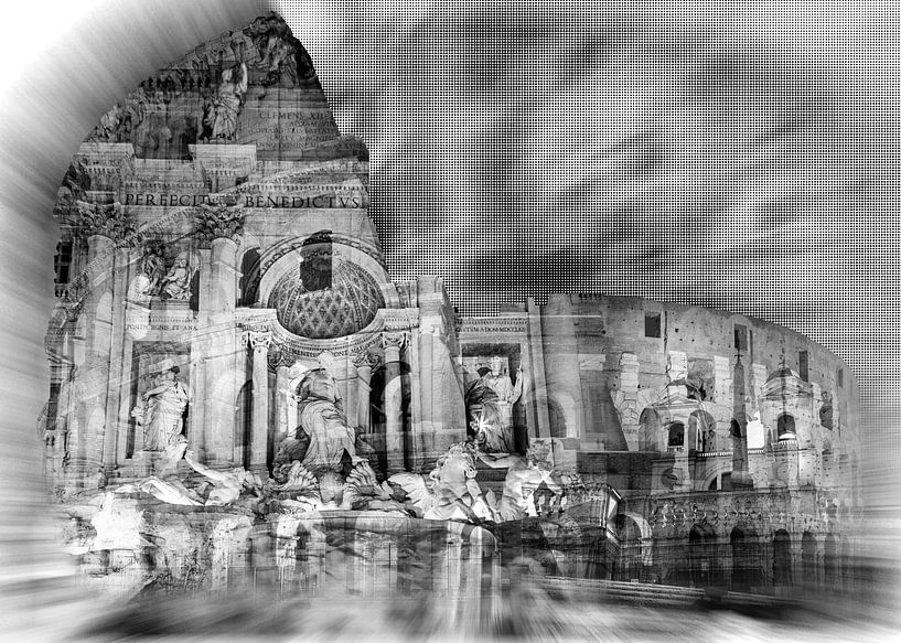 Digital Art - Trevi-Brunnen, Kolosseum und Spanische Treppe, Rom von BerbadenDigitalArt