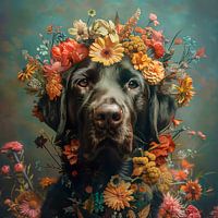Labrador with wildflowers