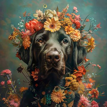 Labrador mit Wildblumen von Marlon Paul Bruin