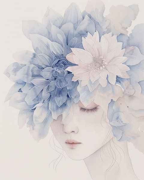 Dreamy Woman Portrait with Flowers in Pastel Shades by Color Square