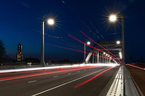 John Frost Bridge, Arnhem by night by Freek van den Driesschen