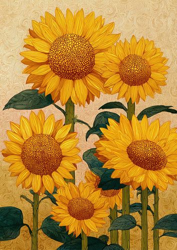 Zonnebloemen - Vintage houtsnede-illustratie