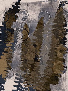 Rustige neutrale kunst met varens en bladeren van Dina Dankers