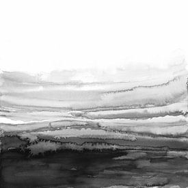 Black and White Abstract Landscape – Minimalist Monochrome Wall Art Print by Ela Szczepaniak