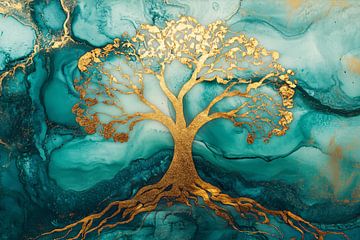 Arbre doré sur fond turquoise sur Art & Soul Creations