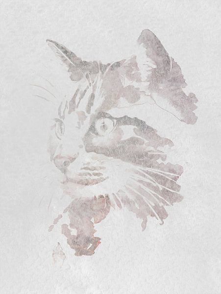 Watercolour of a cat for an industrial interior, cat looks to the left by MadameRuiz