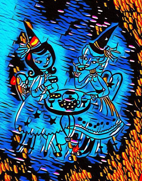 Ladies at tea in graffiti by Jose Lok