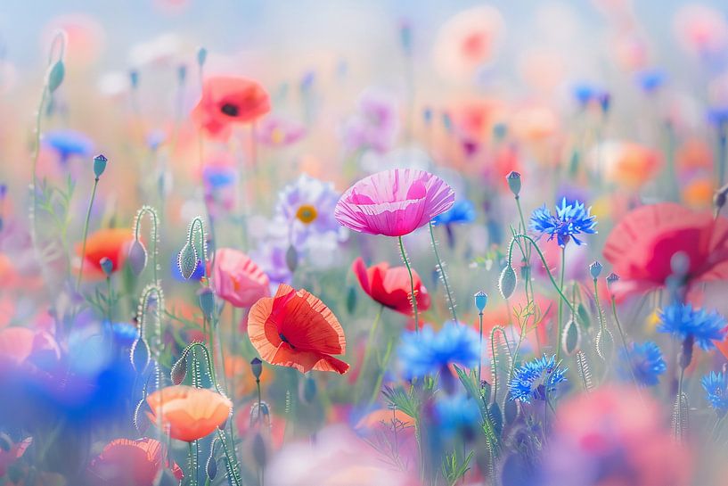 Field full of colourful flowers and nature by Art & Soul Creations