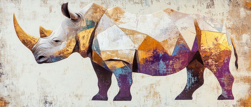 Geometric rhinoceros in colourful tones by Poster Art Shop