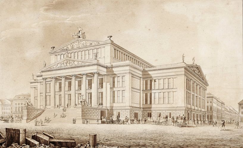 Karl Friedrich Schinkel, Berlijn. Schouwburg op de Gendarmenmarkt. Perspectief - 1819 van Atelier Liesjes