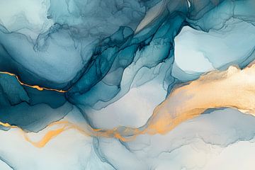Etherische aquarel rivieren in blauw van Poster Art Shop