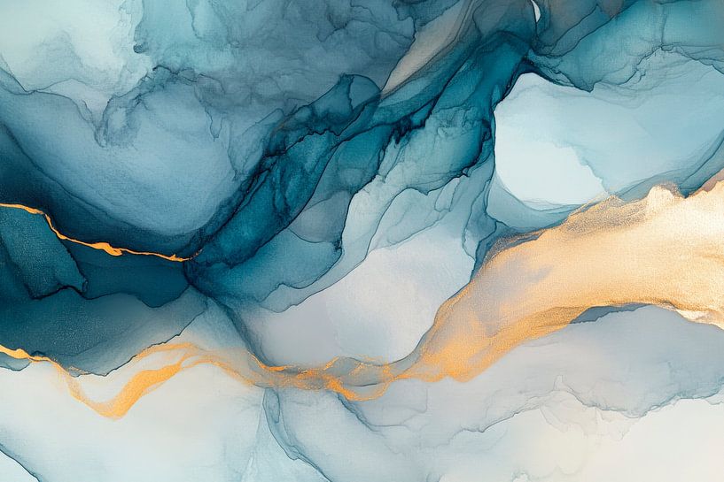 Ethereal watercolour rivers in blue by Poster Art Shop